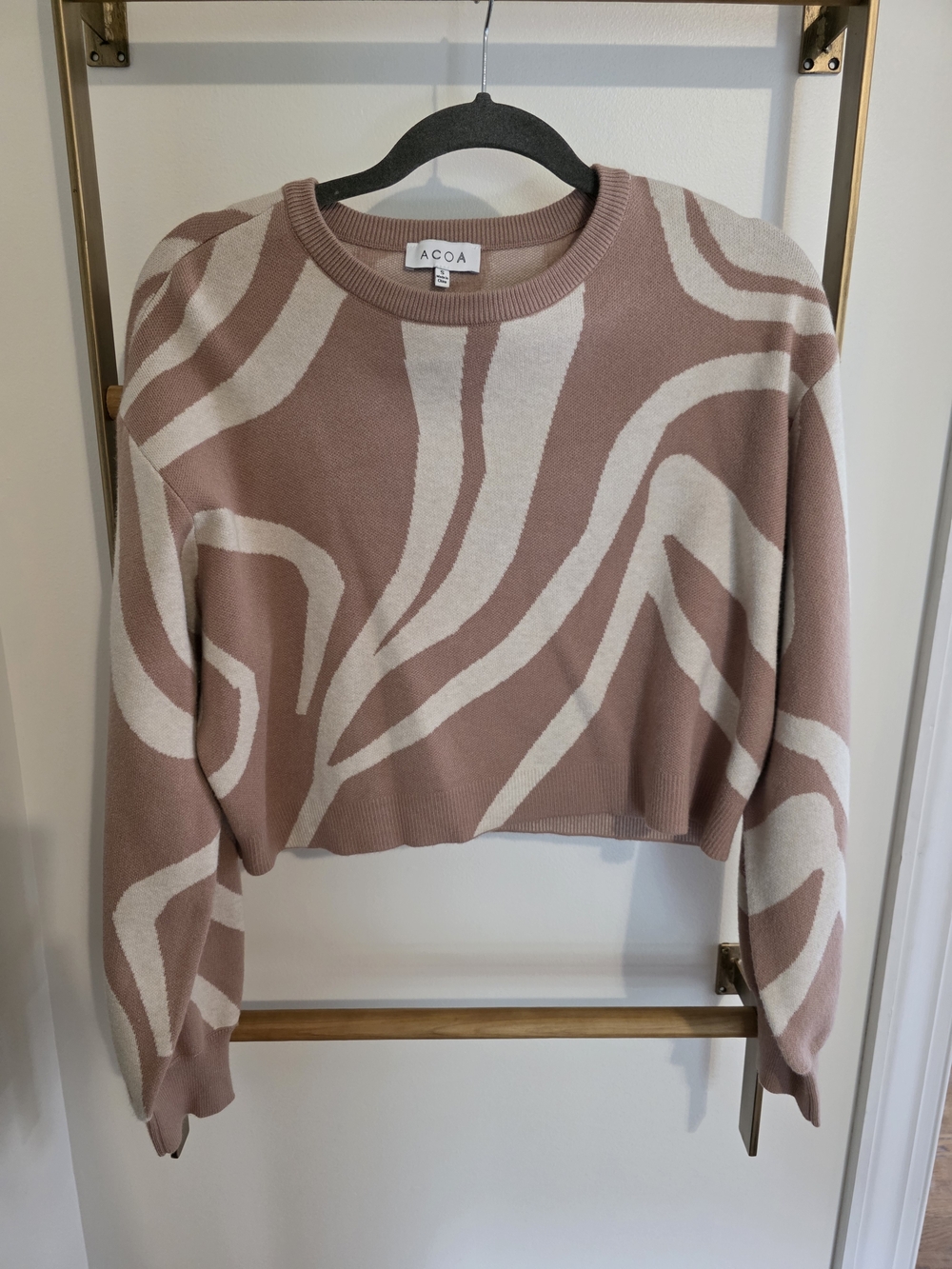 ACOA Taupe & Cream Abstract Crewneck Sweater